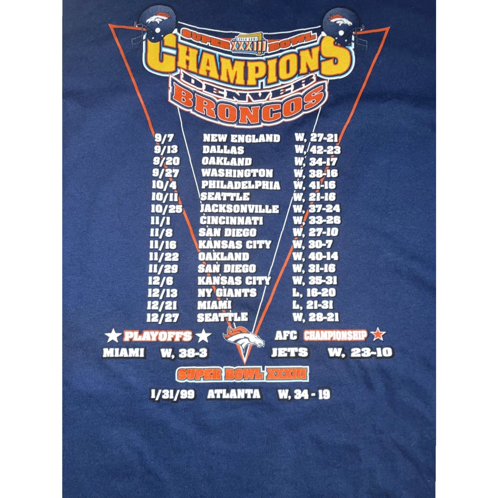 Starter VINTAGE Starter SUPER BOWL XXXIII DENVER BRONCOS Graphic Tee Mens Large Blue USA Size US L / EU 52-54 / 3 - 6 Thumbnail