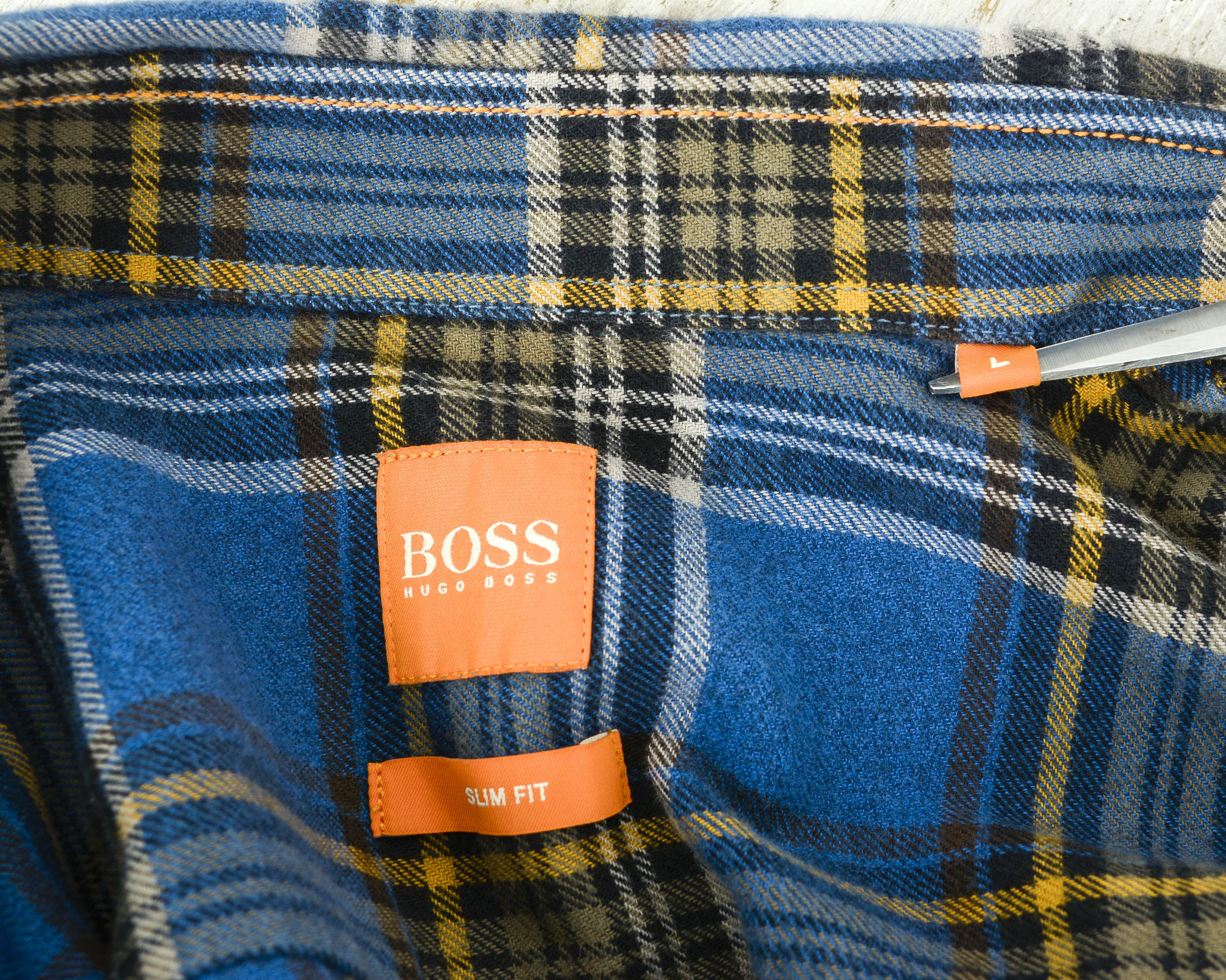 Flannel × Hugo Boss Orange Label Shirt L Long Sleeve Check Plaid Tartan Slim Size US L / EU 52-54 / 3 - 6 Thumbnail