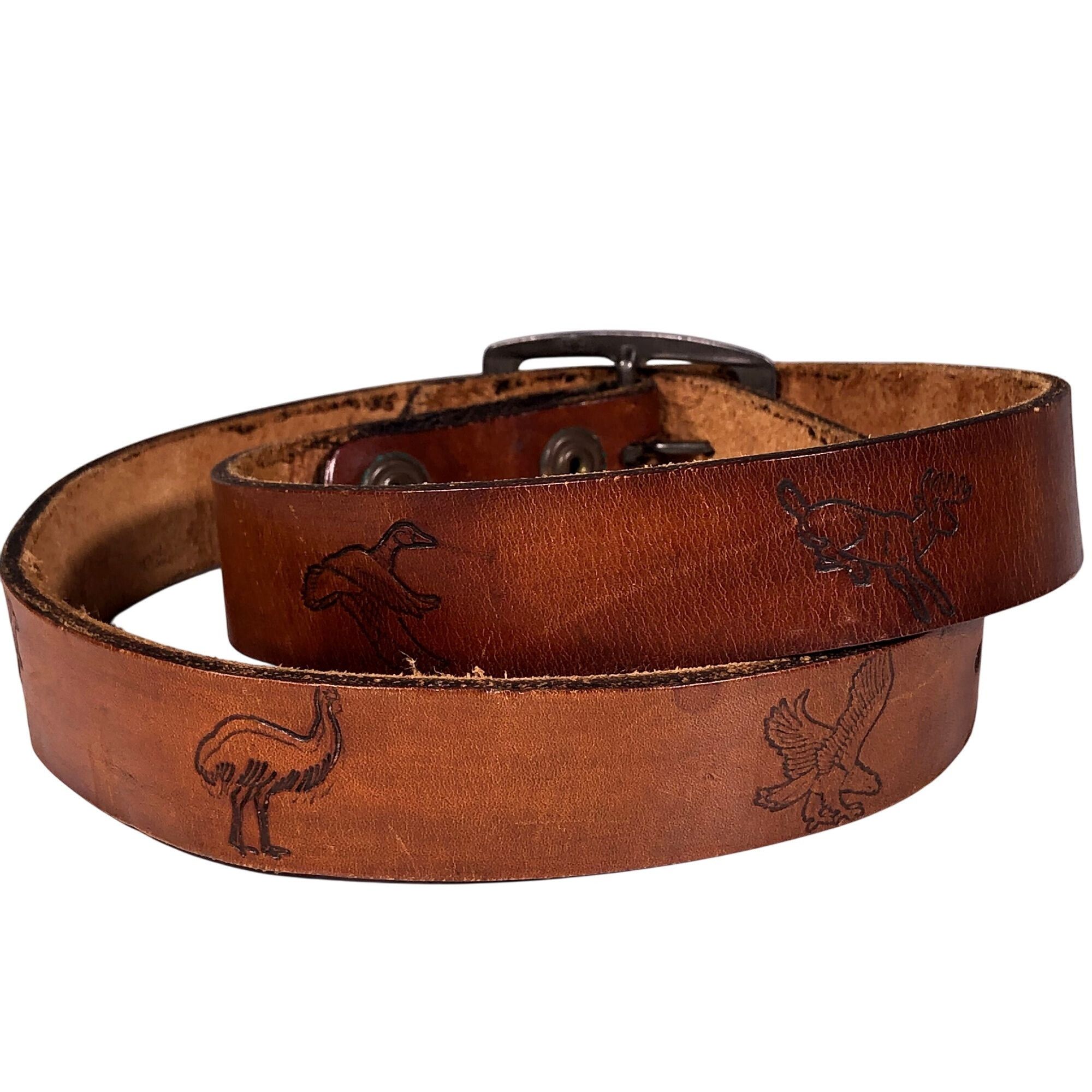 Other Vtg Hand Carved Wildlife Animals TOOLED Dancing Couple Belt Size 32 - 4 Thumbnail