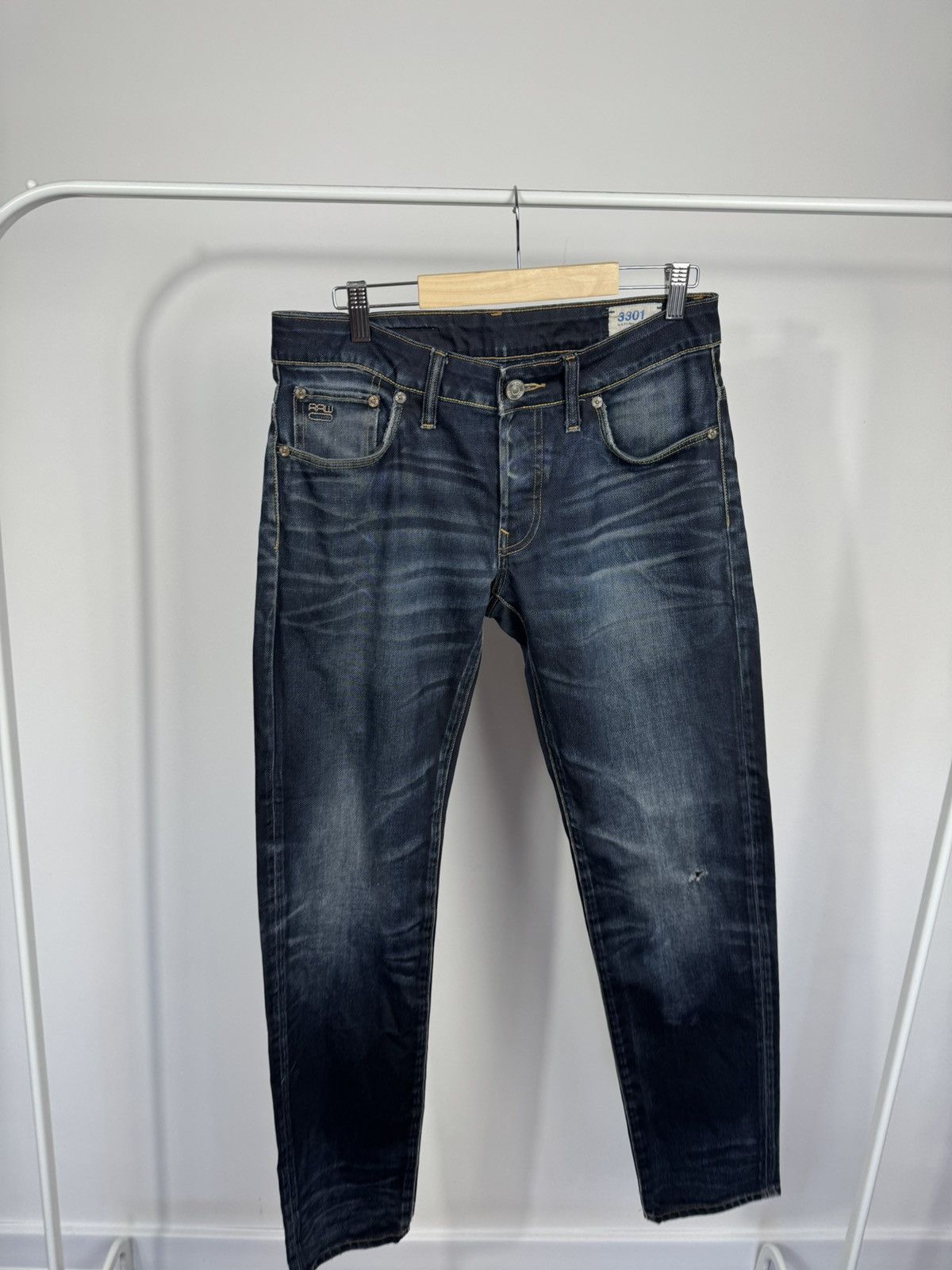 G-Star G Star Raw 3301 Low Tapered Jeans W30 L32 Denim Pants Men Size US 30 / EU 46 - 8 Thumbnail