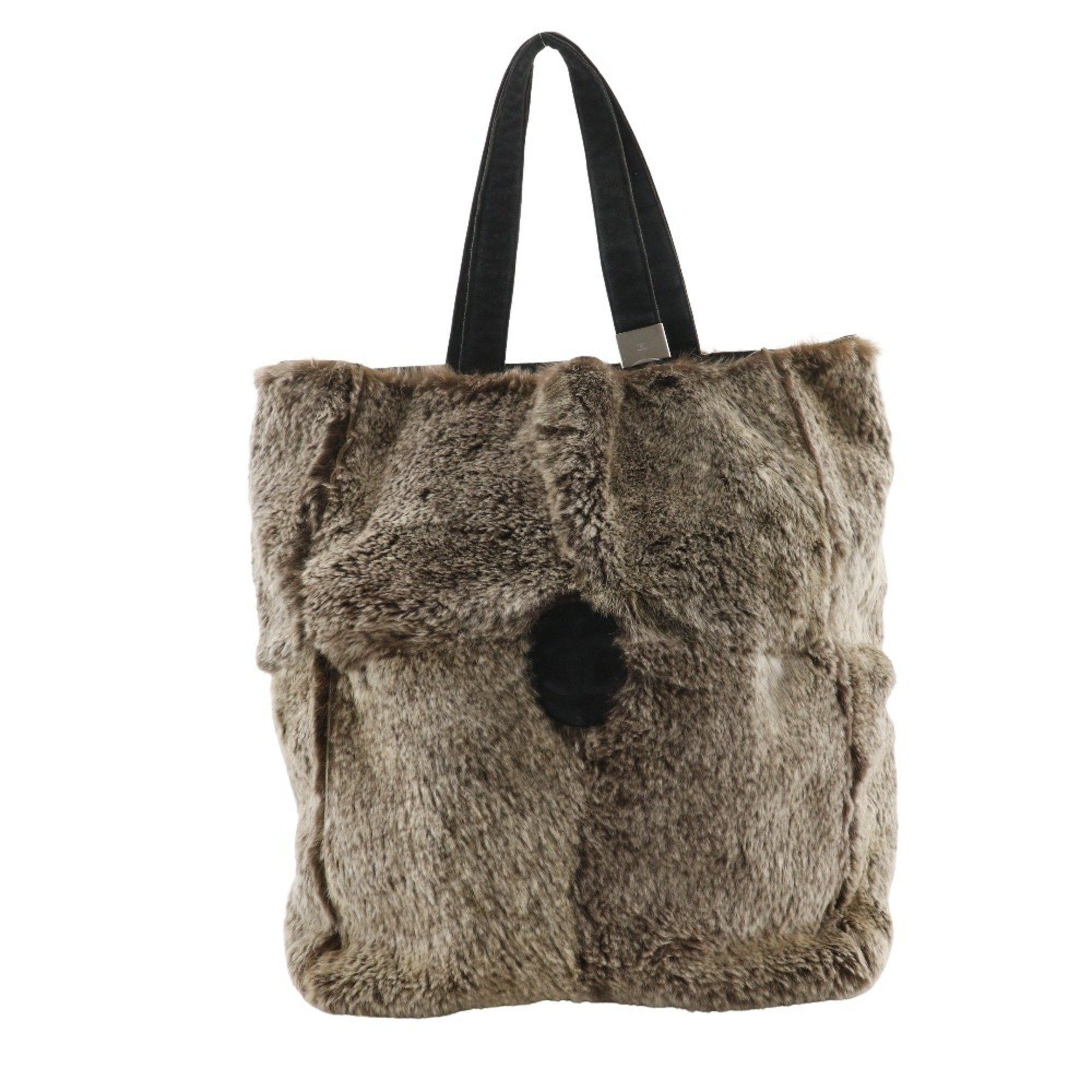 Chanel CHANEL COCO Mark Handbag Tote Bag Rabbit Fur Brown A5 Women's Size ONE SIZE - 1 Thumbnail