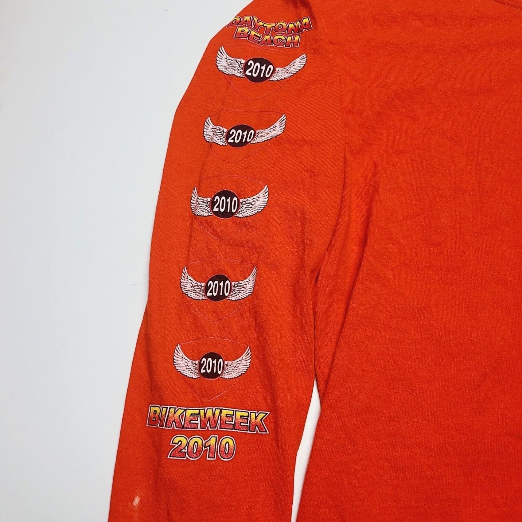Jerzees Daytona Beach 2010 Bike Week Long Sleeve T Shirt Men S Orange Flames Shirt Mens Size US S / EU 44-46 / 1 - 5 Thumbnail