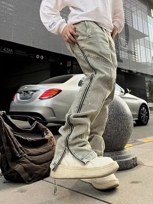 Japanese Brand VIBE Distressed Washing Zip Up Micro Flare Jeans Size US 34 / EU 50 - 4 Thumbnail