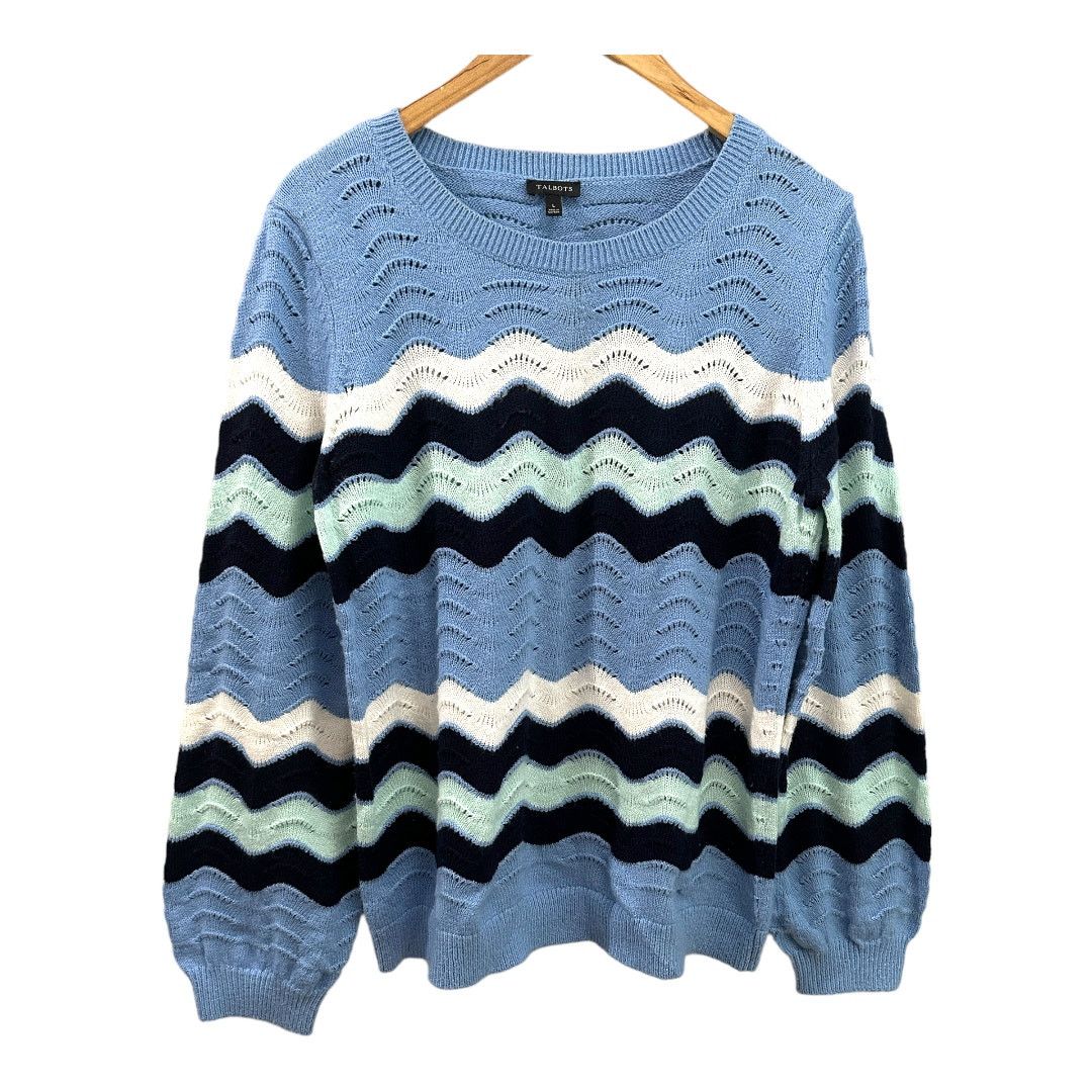 Other Talbots Blue Knit Chevron Stripe Pullover Fair Isle Sweater Size L / US 10 / IT 46 - 1 Thumbnail
