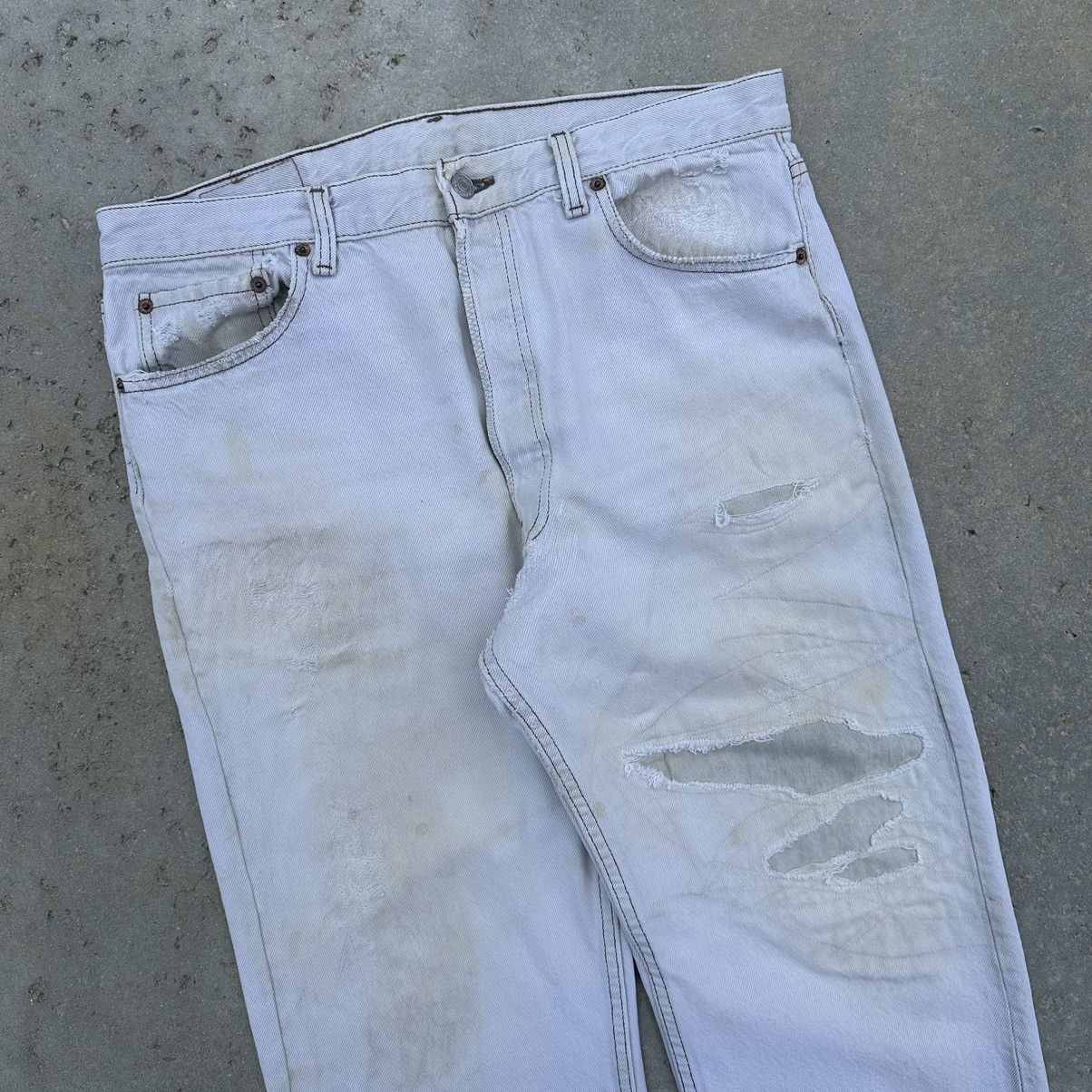 Levi's VTG 90’s Levis 501 Repaired Patchwork White Denim Jeans Size US 34 / EU 50 - 3 Thumbnail