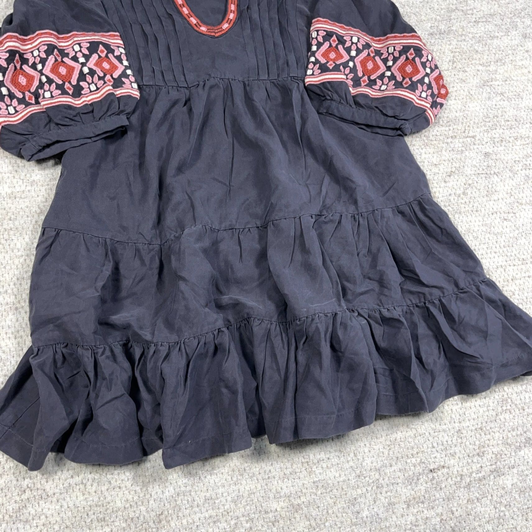 Marine Layer Marine Layer Dress Womens Small Gray Pockets Embroidered Boho Mini Olema Tiered 3/4 Sleeve V-Neck Size S / US 4 / IT 40 - 6 Thumbnail