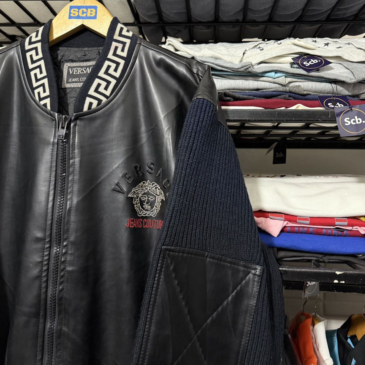 Versace Vintage versace jeans couture leather knit varsity jacket Size US L / EU 52-54 / 3 - 6 Thumbnail