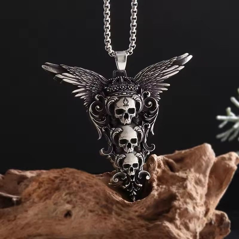 Jewelry Gothic Skull Wings Pendant Necklace Size ONE SIZE - 2 Thumbnail