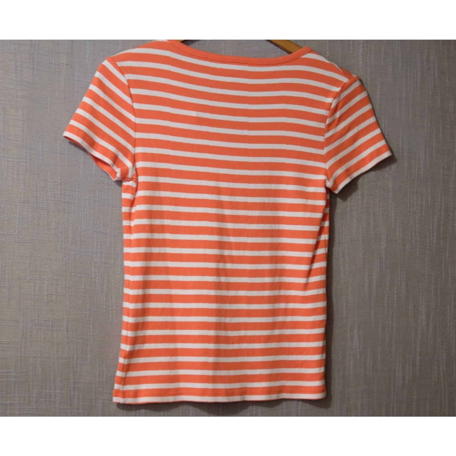 Tommy Hilfiger Tommy Hilfiger Tee Stripe V-Neck Short Sleeve 100% Cotton Women's M Orange/White Slim Casual 90s? Size 32" / US 10 / IT 46 - 6 Thumbnail