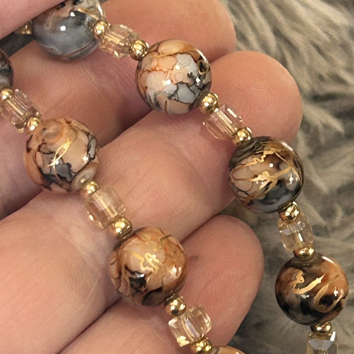Handmade Handcrafted brown tone faux fur art glass bead necklace Size ONE SIZE - 6 Thumbnail