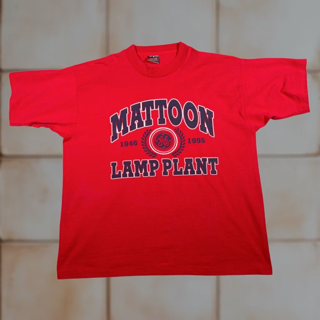 Fruit Of The Loom VINTAGE General Electric Shirt Adult M Red 90s USA GE Mattoon Lamp Plant Cotton Blend Crew Neck Short Sleeve Mens T-Shirt 21 24 Size US M / EU 48-50 / 2 - 1 Thumbnail