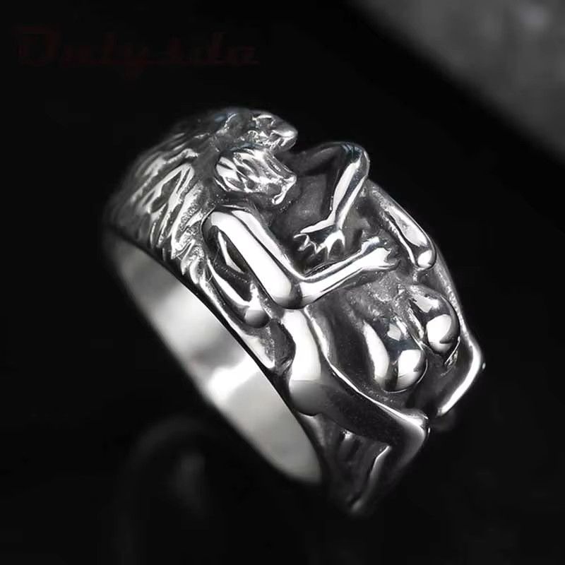 Jewelry Unisex Gothic Stainless Steel Hug Ring Size ONE SIZE - 1 Preview
