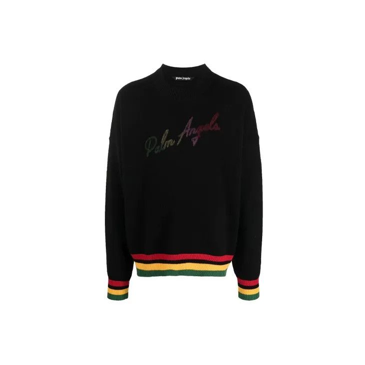 Palm Angels o1y0325 Logo Crewneck Cashmere Blend Sweater in Black Size US M / EU 48-50 / 2 - 1 Thumbnail
