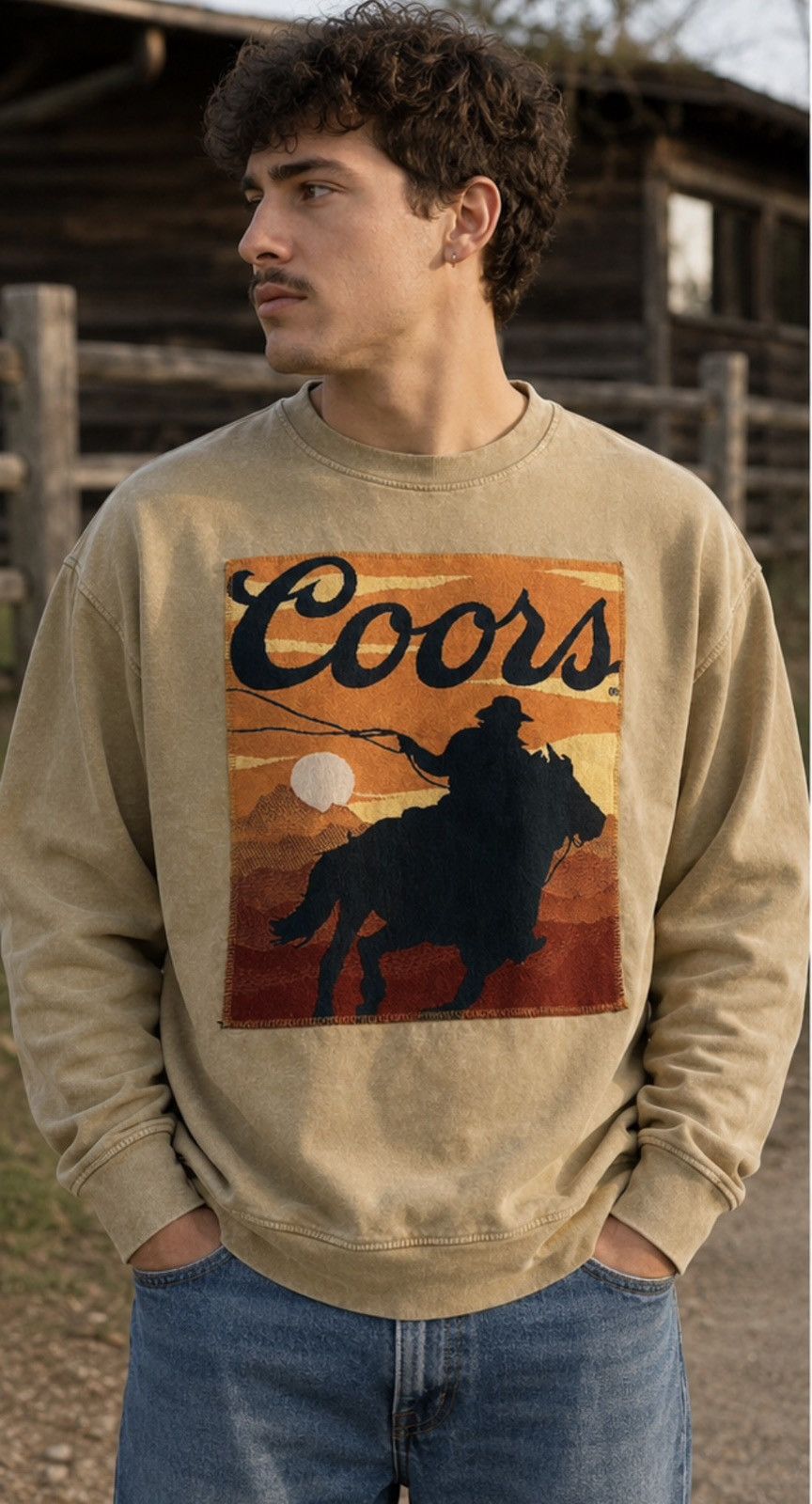 Other Coors Banquet Beer Cowboy Graphic Sweatshirt Mens Medium Tan Size US M / EU 48-50 / 2 - 1 Thumbnail