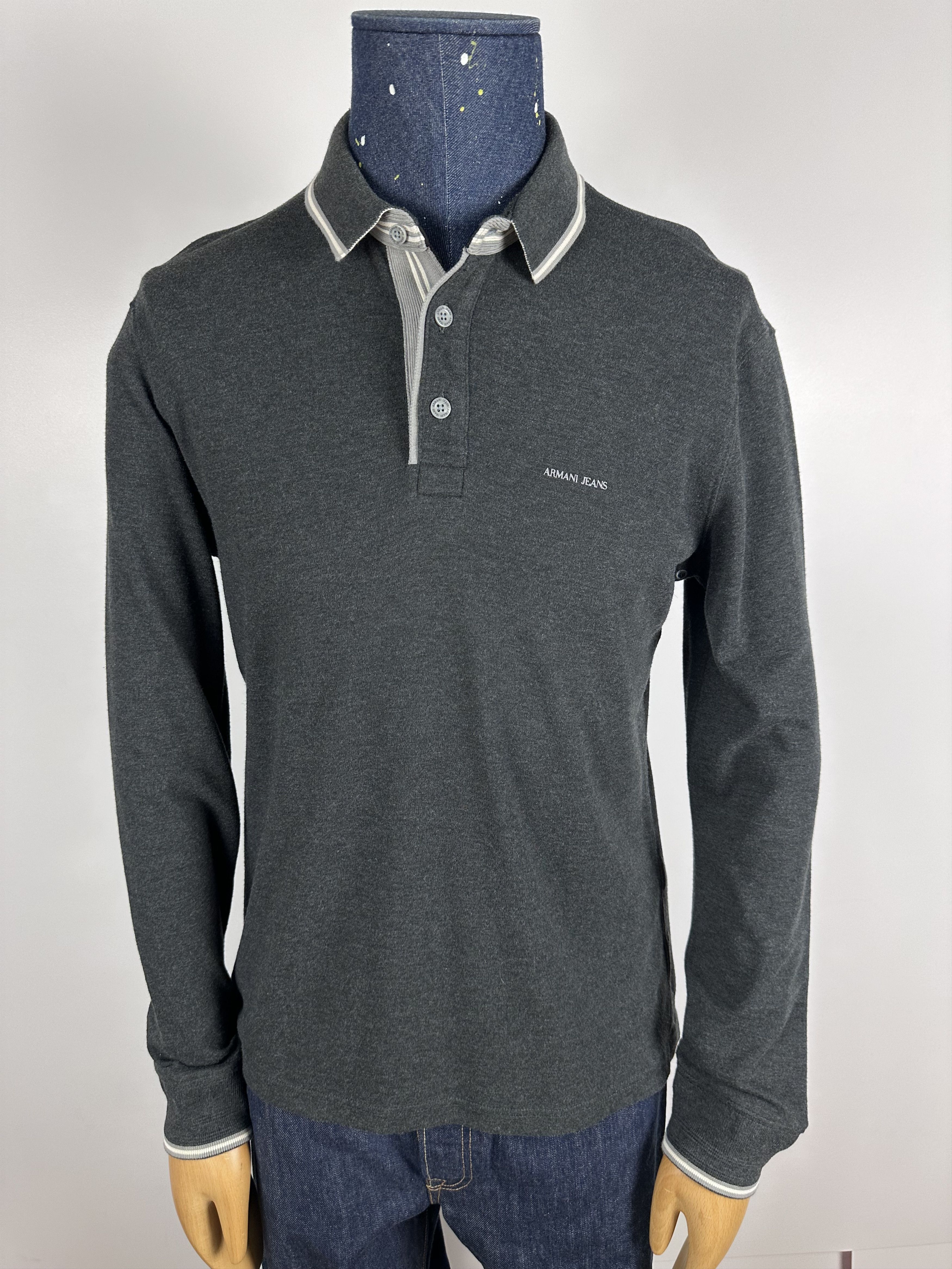 Giorgio Armani Armani Jeans Long Sleeve Polo Mens Shirt Gray Cotton Size XL Size US XL / EU 56 / 4 - 1 Thumbnail