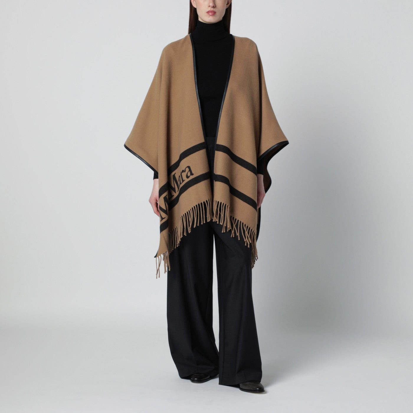 Max Mara Max Mara Camel Jacquard Wool Poncho Size ONE SIZE - 1 Thumbnail