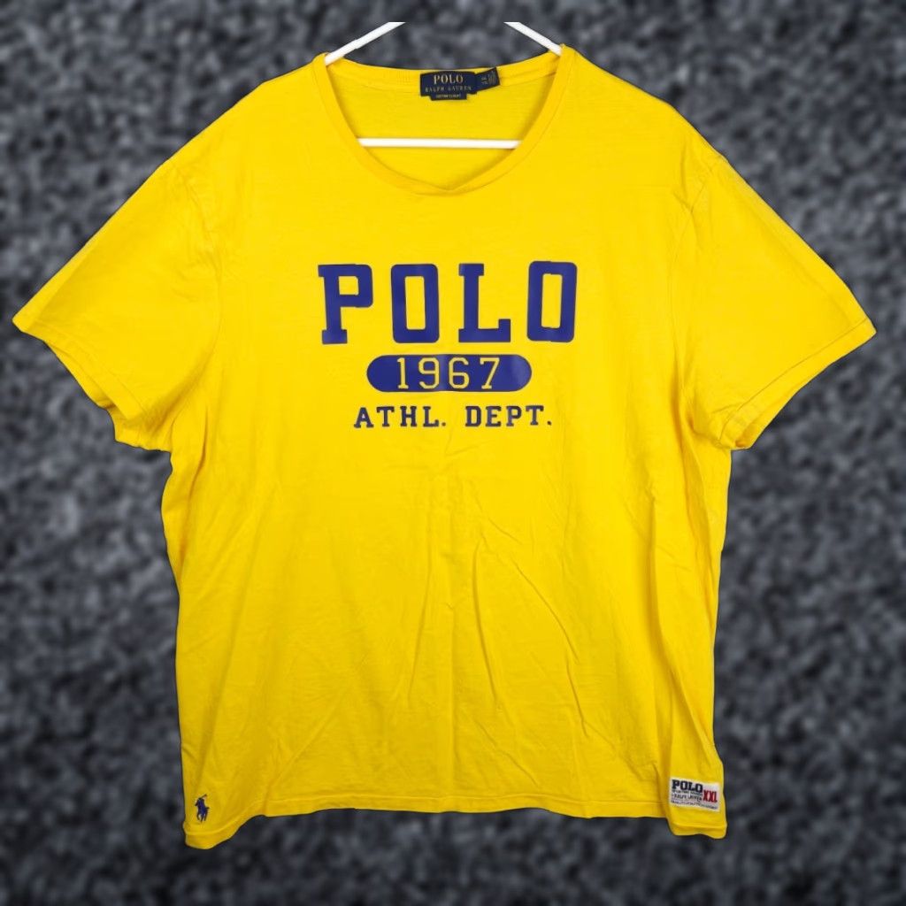 Vintage VINTAGE Polo Sport T-Shirt Mens 2XL Slim Yellow Spell Out 90s RALPH LAUREN Logo Shirt Men Size US XXL / EU 58 / 5 - 1 Thumbnail
