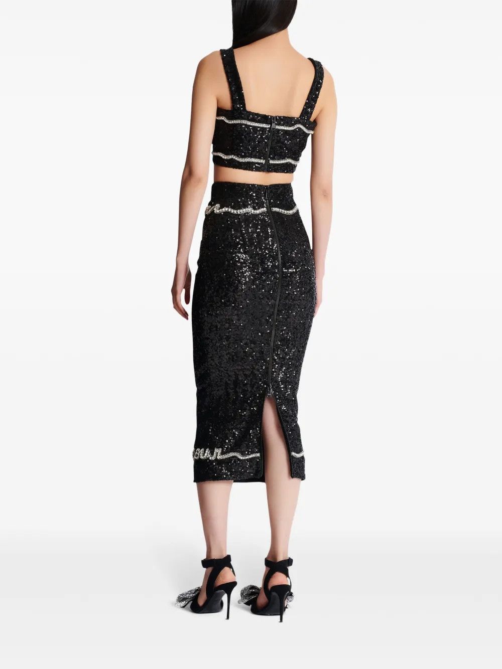 Balmain o1s1wg111225 Sequin Embellished Midi Skirt in Black Size 30" / US 8 / IT 44 - 5 Thumbnail