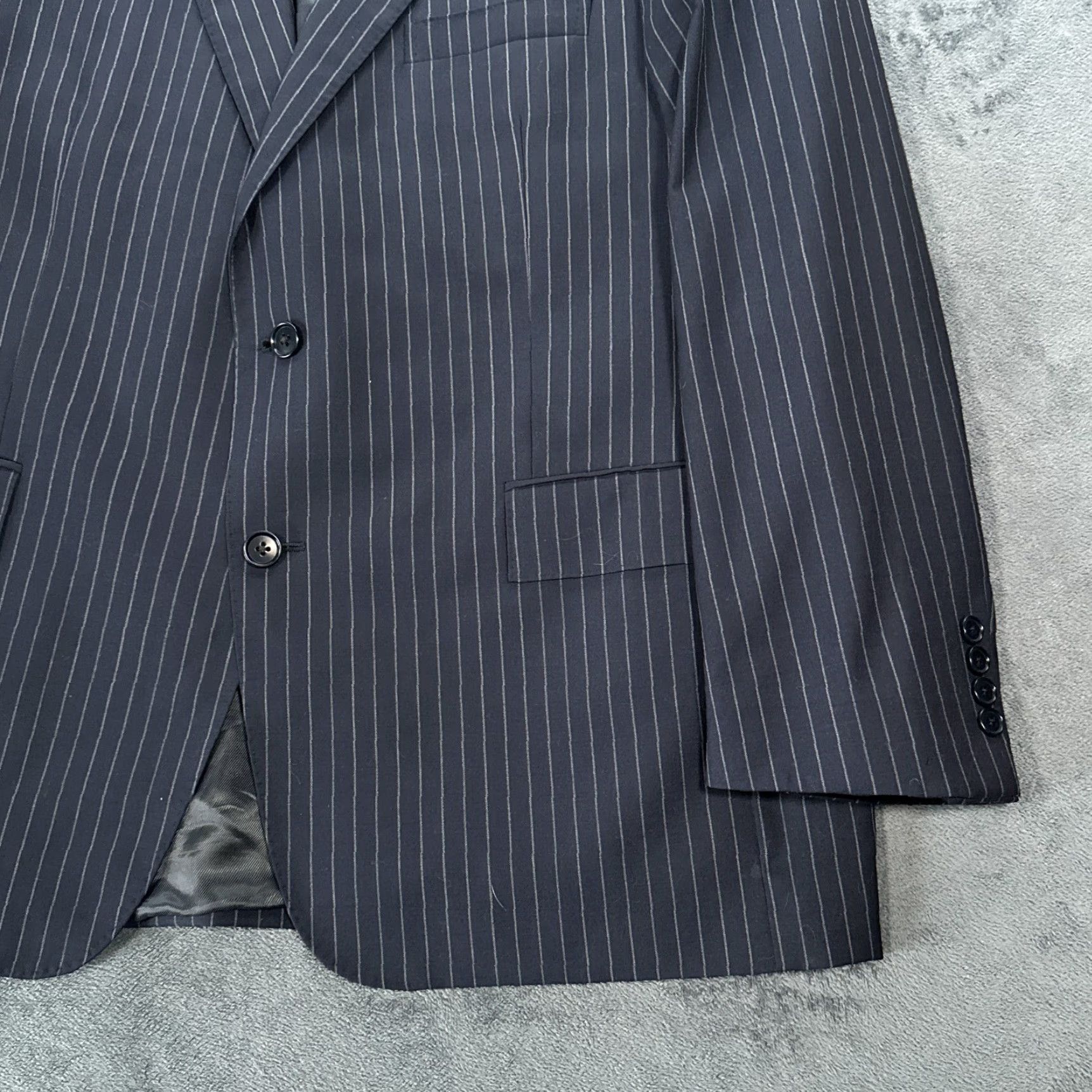 Brooks Brothers Brooks Brothers 1818 Suit Jacket Mens 46R Navy Blue Pinstripe Regular Fit Double-Vented Wool Classic Preppy Size 46R - 4 Thumbnail