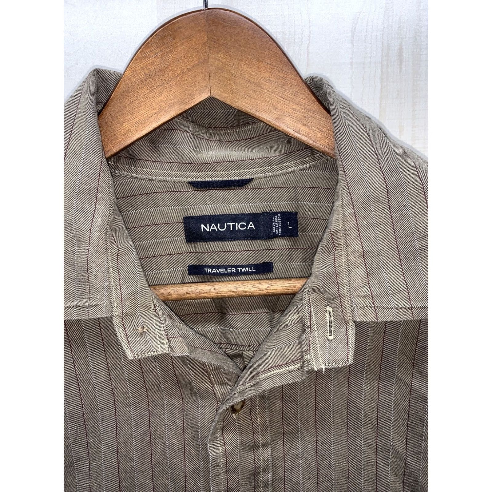 Nautica Nautica Traveler Twill Button-Up Long Sleeve Shirt L Brown Striped Logo Embroidered Mens Regular Size Size US L / EU 52-54 / 3 - 3 Thumbnail