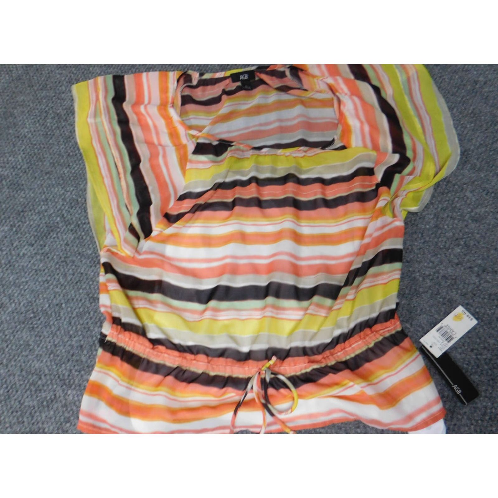Vintage AGB Blouse Shirt Women Large Orange Stretch Pullover Casual Polyester Rayon Sleeveless Collared Ruffle Size L / US 10 / IT 46 - 2 Thumbnail