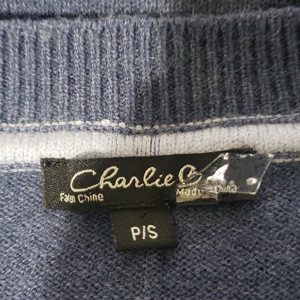 Designer CT1952 Charlie B Blue V-neck Long Sleeve Ladies Sweater P/S Size S / US 4 / IT 40 - 5 Thumbnail