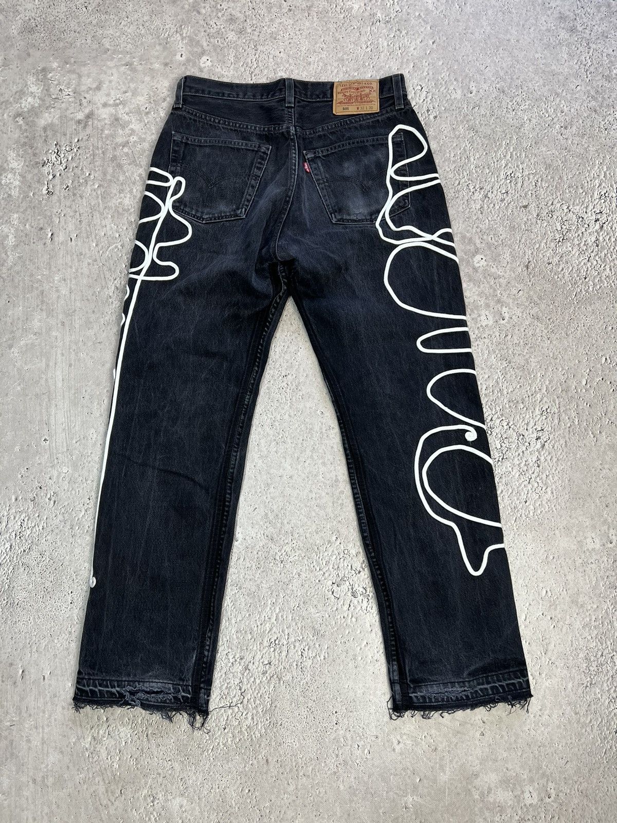 Levi's × Levi's Vintage Clothing Levis 501 Custom Skeleton Jeans Denim FUCK DISTRESSED PANTS Size US 32 / EU 48 - 14 Thumbnail