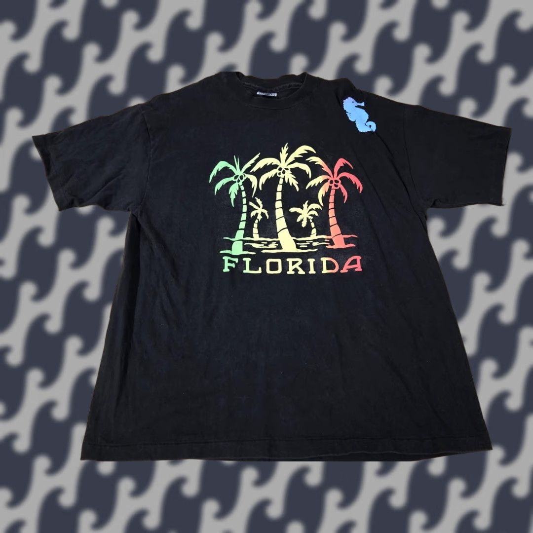 Hanes VINTAGE Florida Shirt Mens XL Black Palm Trees Rainbow Graphic Made USA 90s Size US XL / EU 56 / 4 - 1 Thumbnail