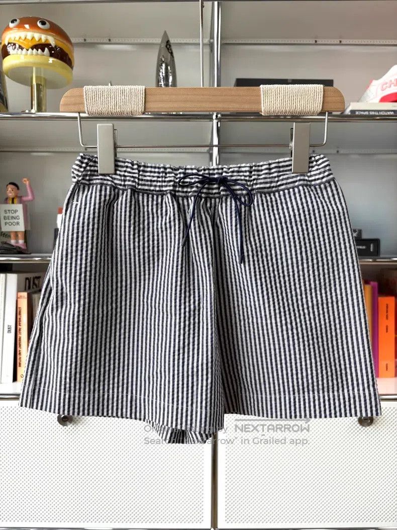 Hermes Blue and White Striped Drawstring Shorts 98% Cotto
