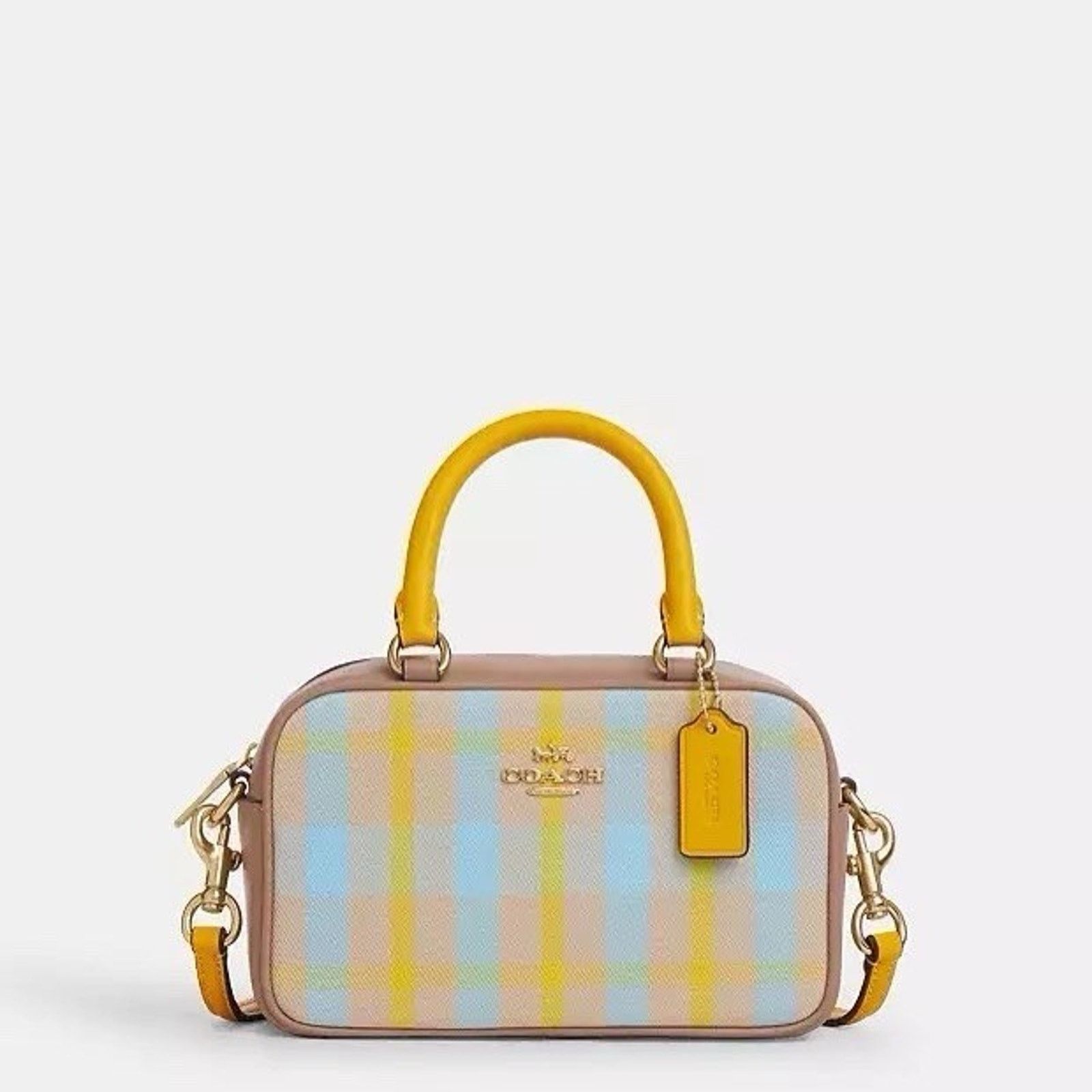 Coach NWT COACH Satchel Crossbody Bag Plaid cbi90 Bright Maize Size ONE SIZE - 7 Thumbnail