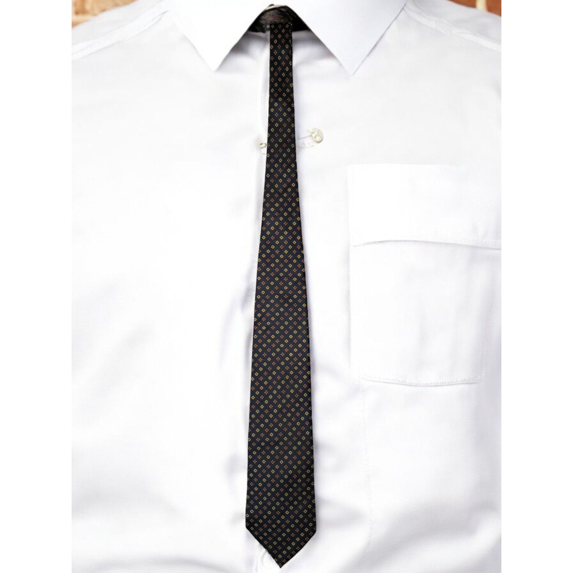 Firenze Firenze 100% Silk Tie, Black Geometric with Accents of Red, Size ONE SIZE - 1 Thumbnail