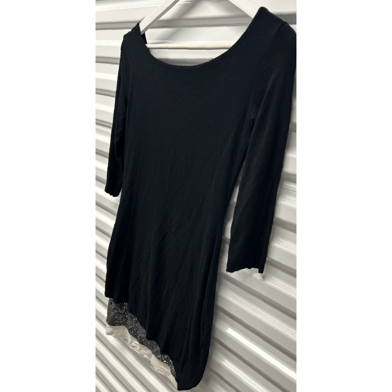 Bailey 44 Bailey44 Designer Stretch BodyCon CrewNeck 3/4Sleeve Tiered Dress Women S Knee Length Black Stripe Pattern Nautical Casual Party Workwear Knit Size M / US 6-8 / IT 42-44 - 4 Thumbnail