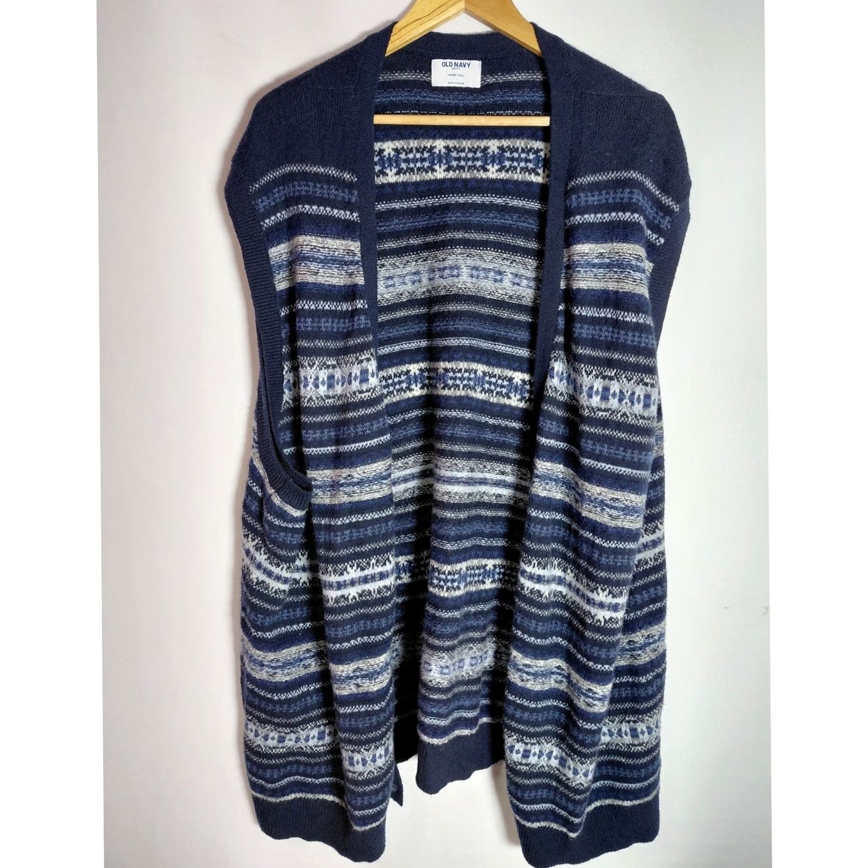 Old Navy OLD NAVY Blue Striped Knit Cardigan Sleeveless Big & Tall 4XL Mens Cardigan Lightweight Acrylic Open Front Seasonal Casual Size US XXL / EU 58 / 5 - 2 Thumbnail
