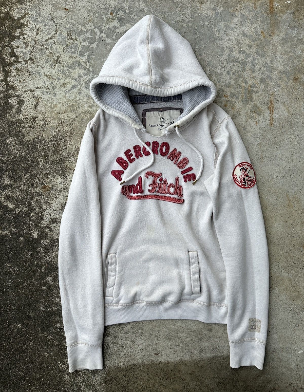 image of Abercrombie Fitch x Vintage Abercrombie Rework Hippie Patch 90's Vintage Hoodie in White Red (Size 