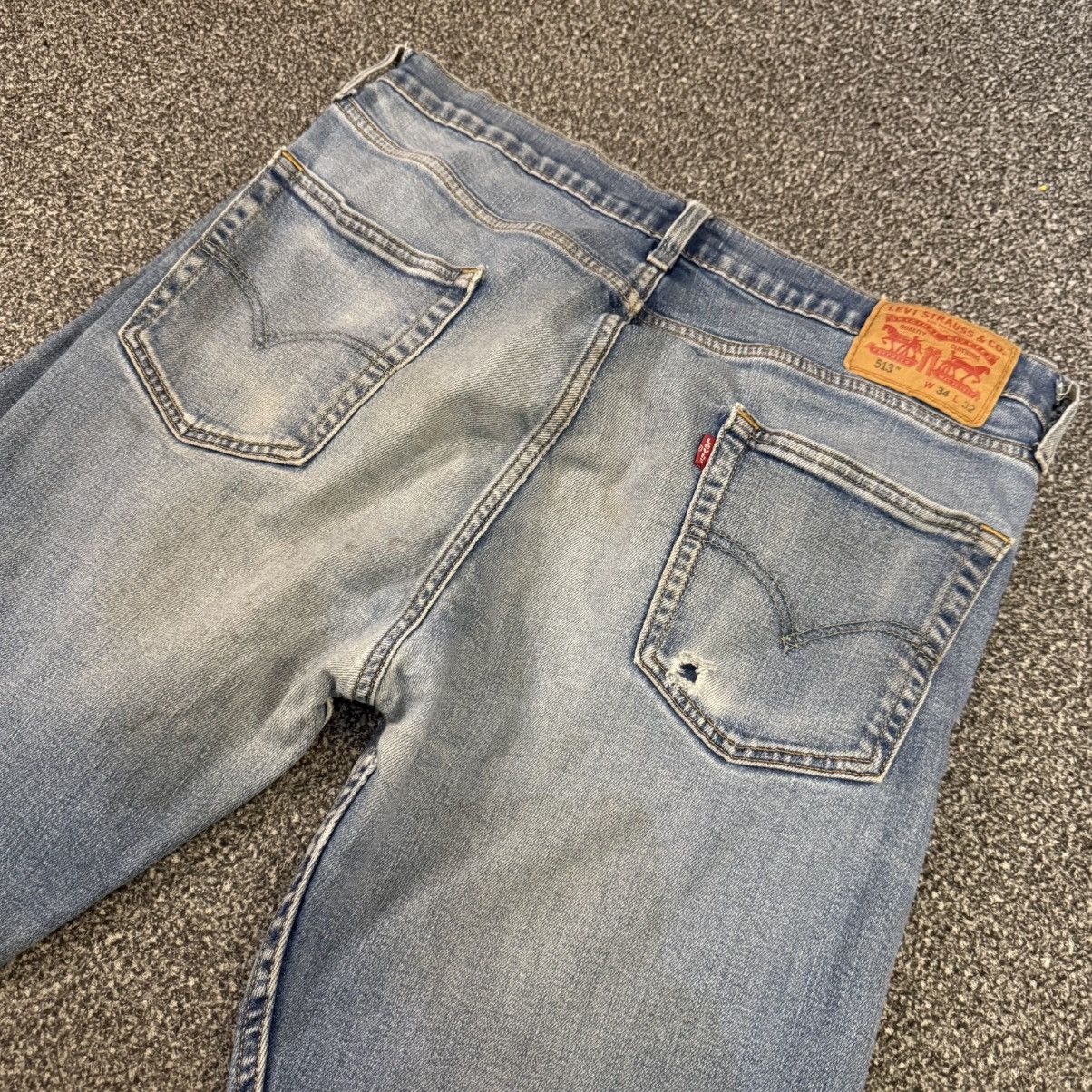 Levi's 🔥 y2k Distressed Levis 513 Faded Denim W34 Size US 34 / EU 50 - 4 Thumbnail