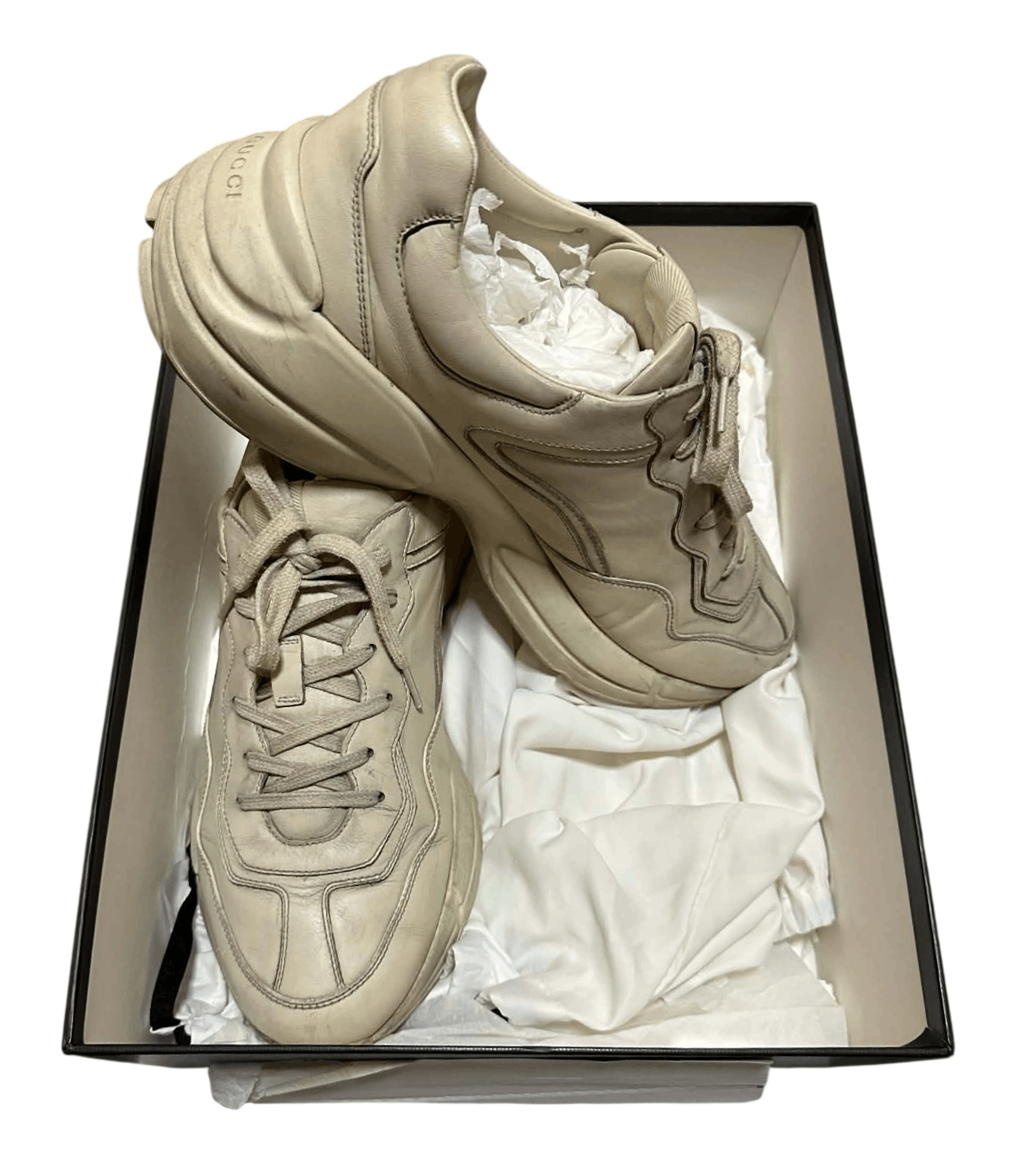 Gucci Gucci Rhyton Sneakers Ivory Distressed Leather Size US 12.5 / EU 45-46 - 8 Thumbnail