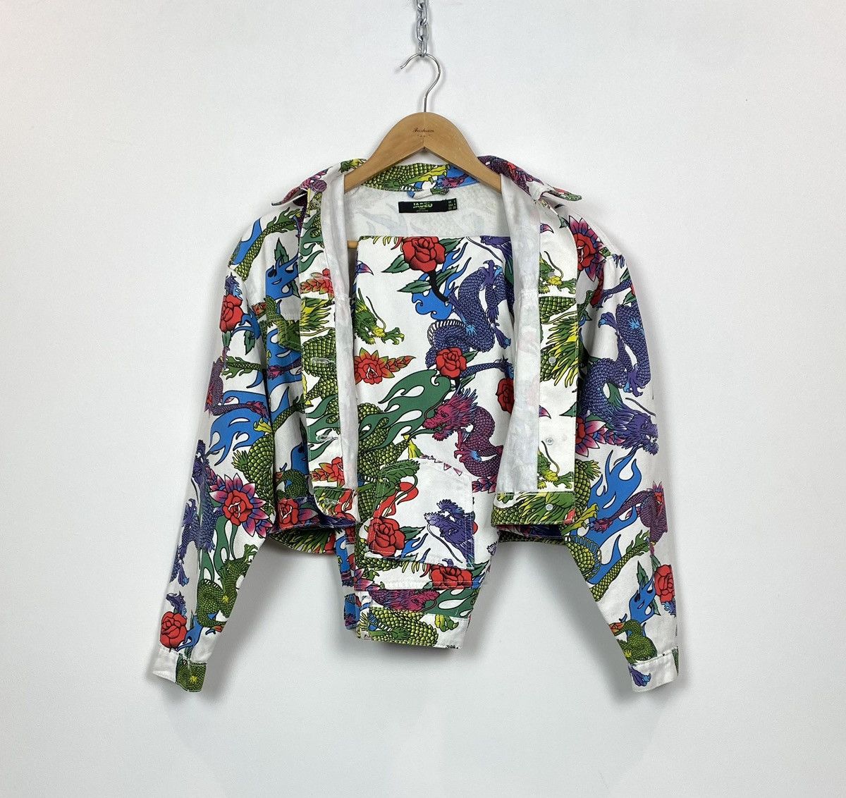 Other Jaded London Cropped Oversized Denim Jacket In Dragon Print Size S / US 4 / IT 40 - 3 Thumbnail