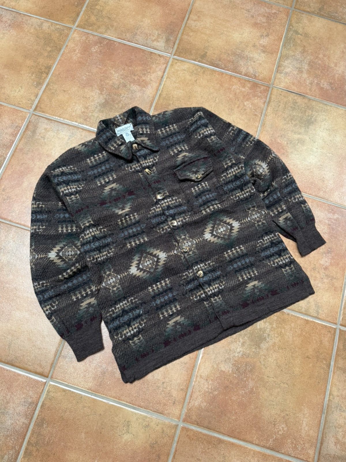 Tricots St. Raphael Vintage Aztec Knitted Button Up Sweater Size US M / EU 48-50 / 2 - 2 Thumbnail