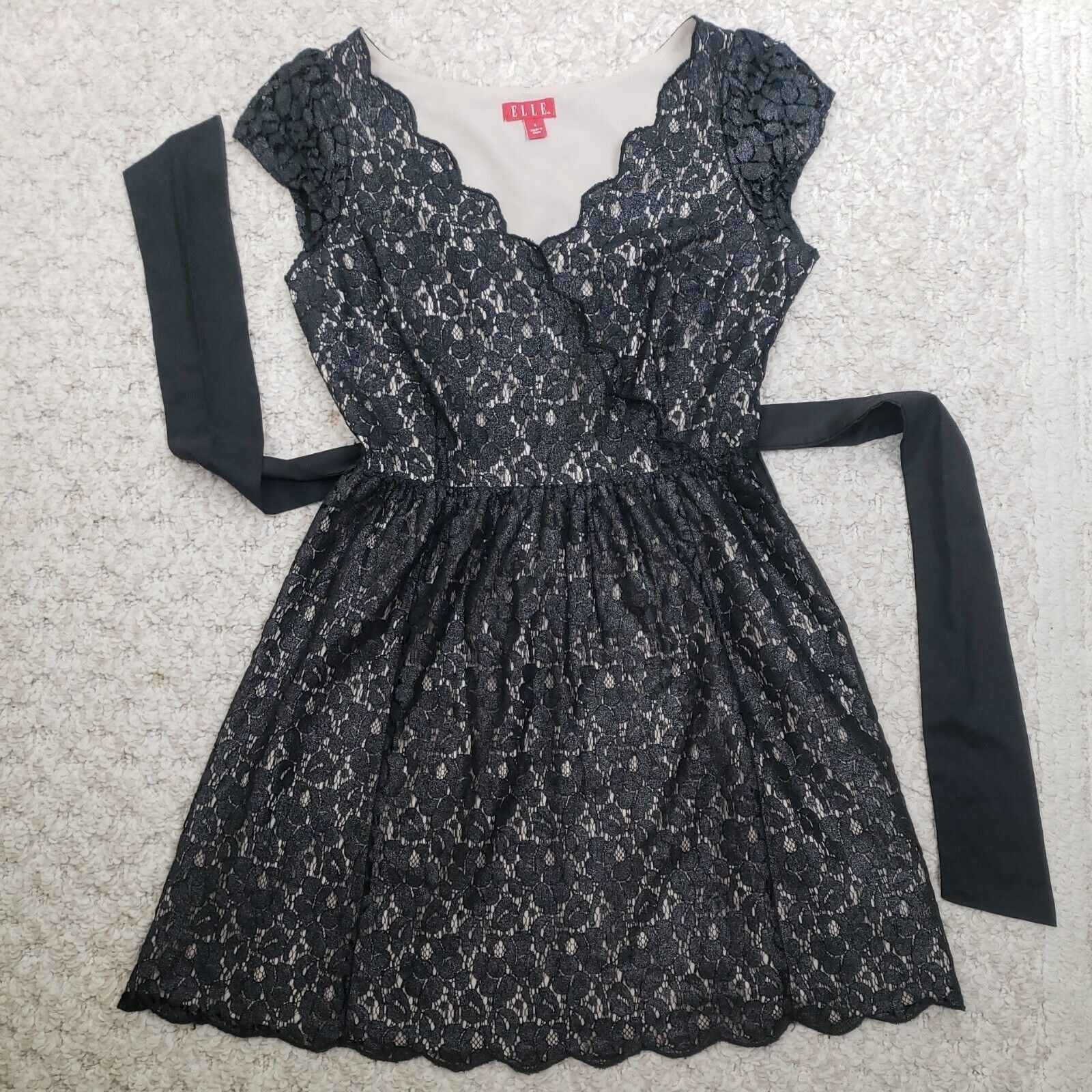 Other Elle New Years Eve Dress Womens Sz 4 Black Shimmer Lace Over Size S / US 4 / IT 40 - 3 Thumbnail