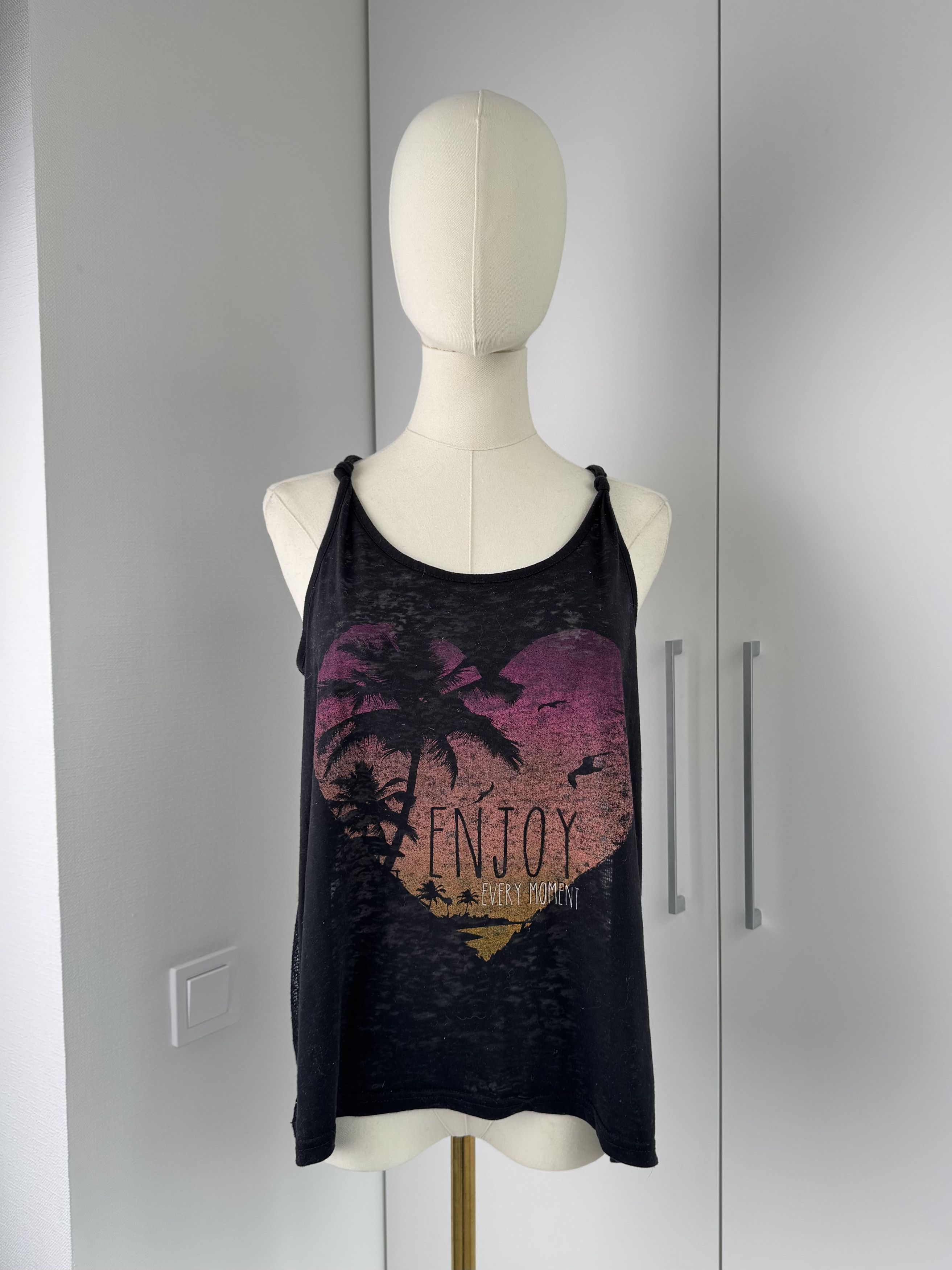Vintage Women Black Tank Top Y2K Vintage Graphic Heart Palm Print Size M / US 6-8 / IT 42-44 - 1 Thumbnail