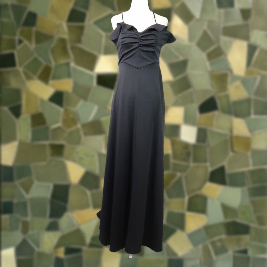 Vintage VINTAGE 70s Black Frilly Neckline Long Maxi Party Dress Gown 12 Size S / US 4 / IT 40 - 1 Thumbnail