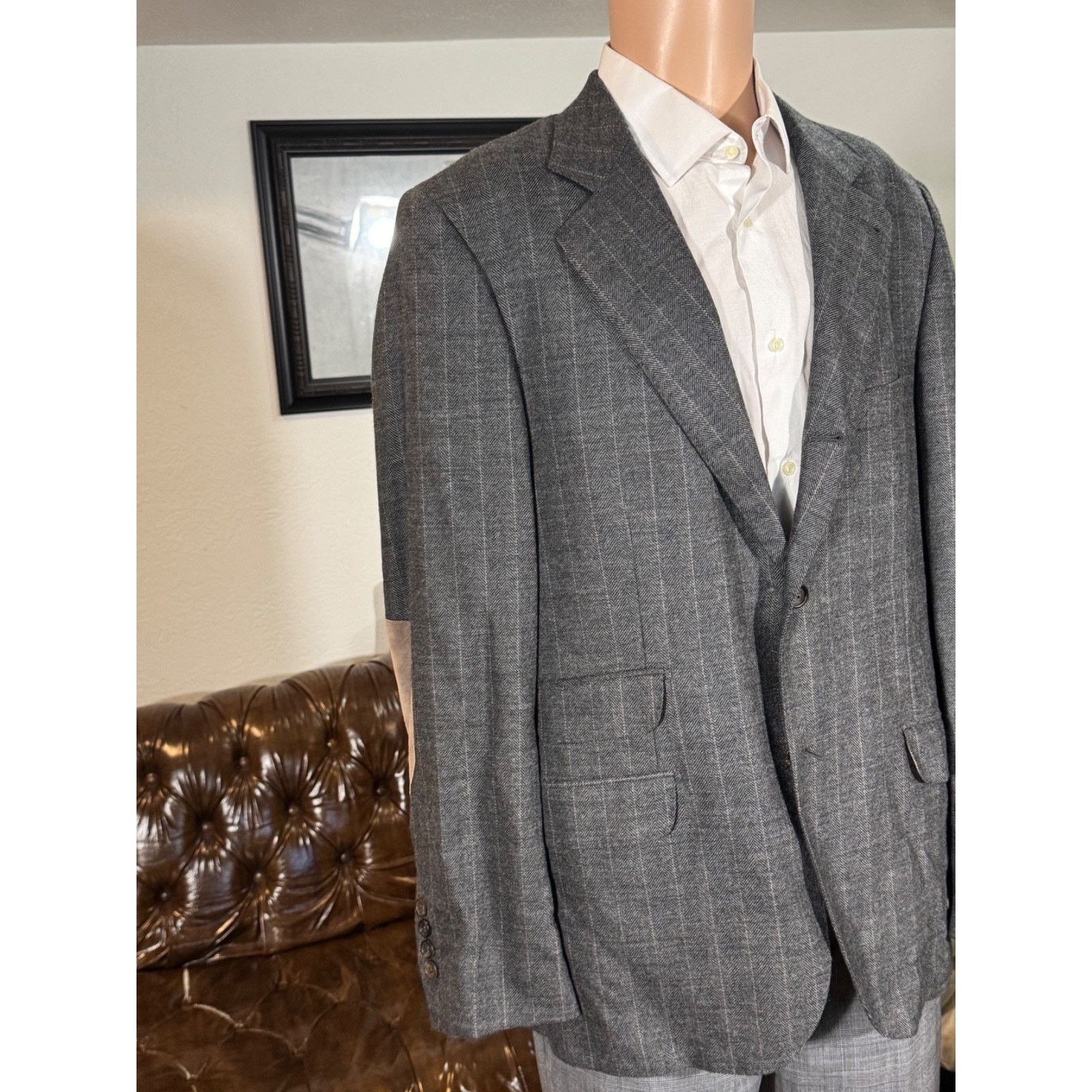 Brunello Cucinelli Brunello Cucinelli Herringbone deconstructed blazer 56IT 46R Size 46R - 3 Thumbnail