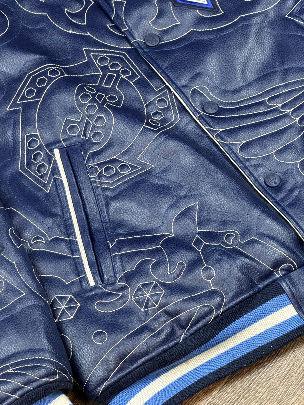 JNCO Raw Blue Ice Man Leather Varsity Jacket Size L Size US L / EU 52-54 / 3 - 9 Thumbnail