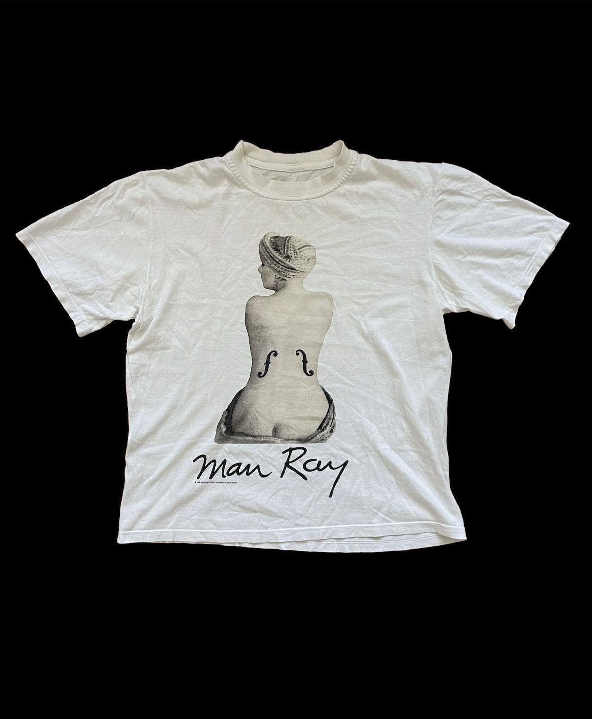 image of Art 1998 Man Ray Vintage T-Shirt Tee Tattoo Girl in White, Men's (Size Small)