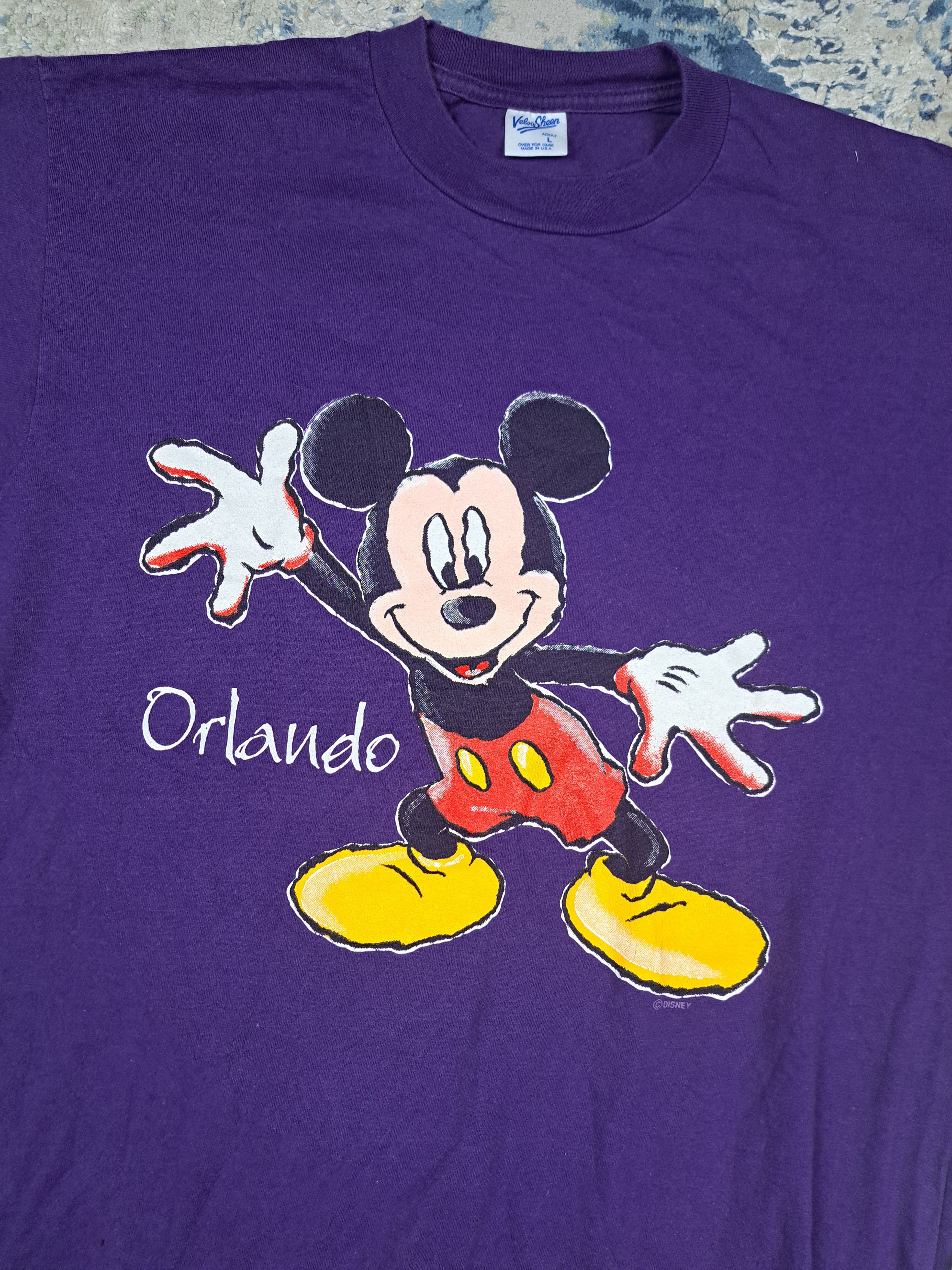 Disney Vintage 90s Disney Orlando Mickey Mouse Tee Velvet Sheen Size US L / EU 52-54 / 3 - 3 Thumbnail