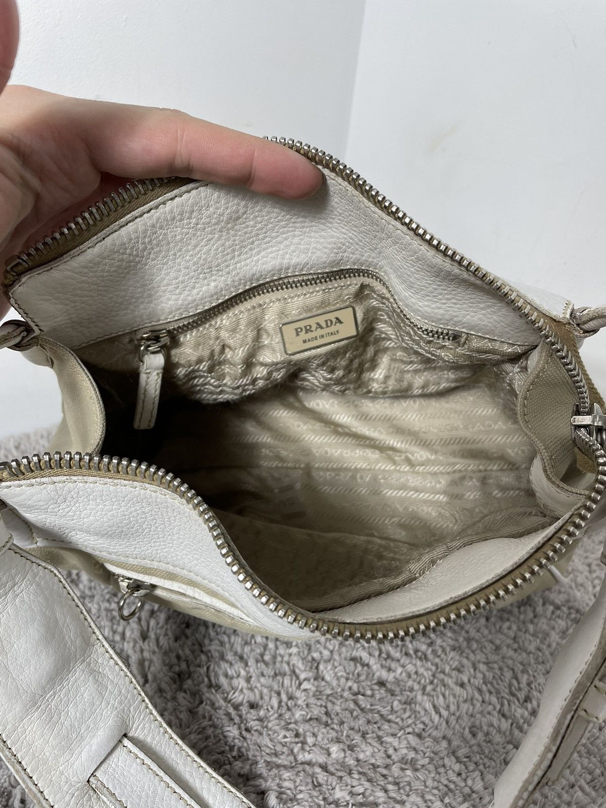 Prada Very Rare Prada Leather CANVAS SHOULDER BAG BEIGE Size ONE SIZE - 13 Thumbnail
