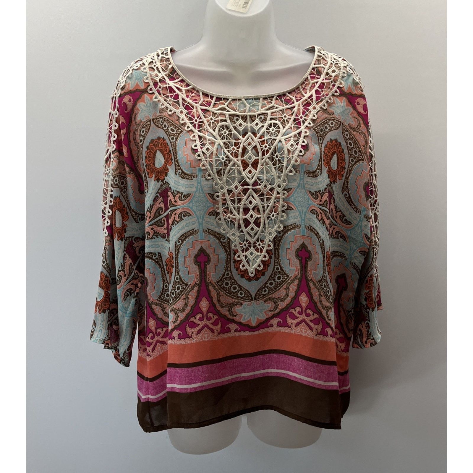 Chicos Chicos 3/4 Sleeve Safari Chic Crochet Trim Blouse Women's 1P Size XS / US 0-2 / IT 36-38 - 1 Thumbnail