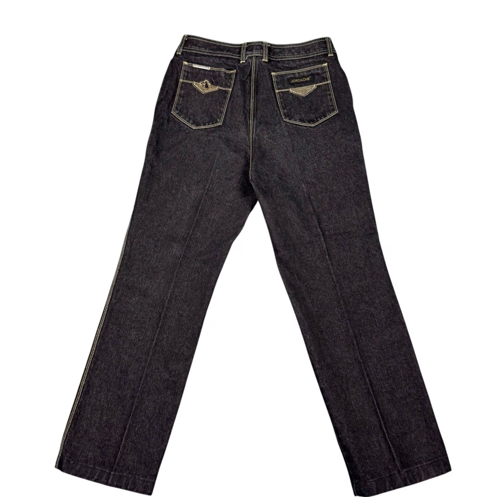 Jordache VINTAGE Jordache Jeans Mens 32x28 Horse Head Charcoal Denim Thick Stitch 90s Jeans Mens 32-32 Bootcut Black 80s 90s Punk Grunge Embroidered Button Zip Size US 33 - 3 Thumbnail