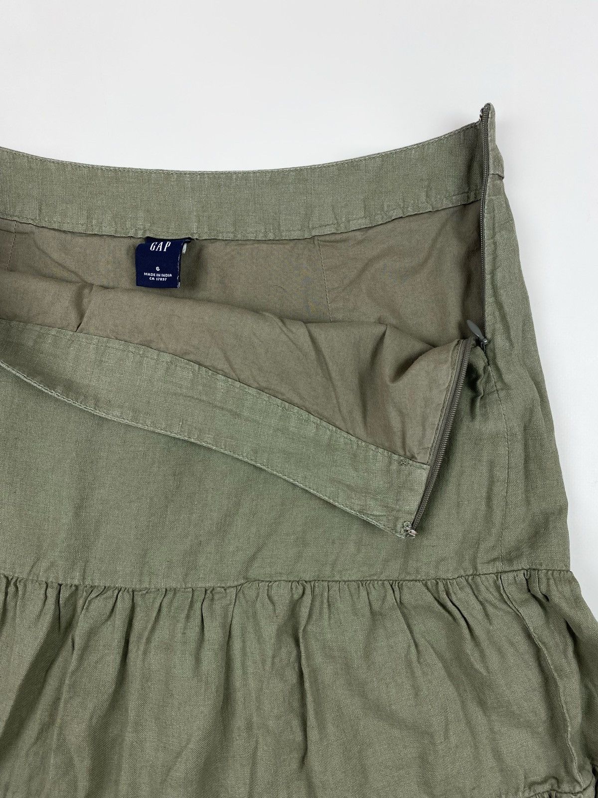 Gap Y2K Vintage Gap Olive Green Linen Tiered Ruffle Midi Skirt 6 Size 28" / US 6 / IT 42 - 3 Thumbnail