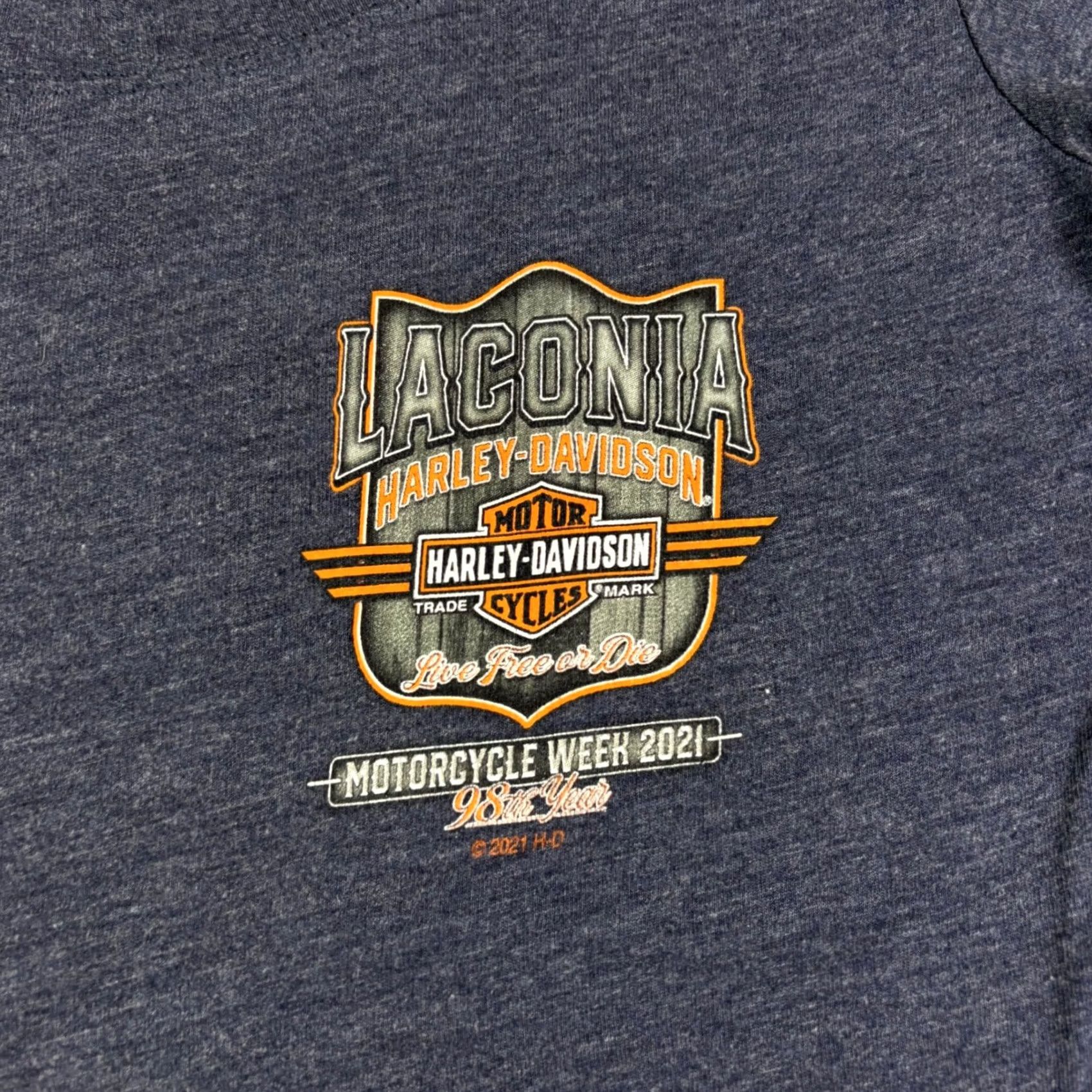 Harley Davidson Harley-Davidson Womens T-Shirt Blue Small 98th Year Laconia Motorcycle Week Shirt Slim Short Sleeve Scoop Neck Gender: Women Size S / US 4 / IT 40 - 7 Thumbnail